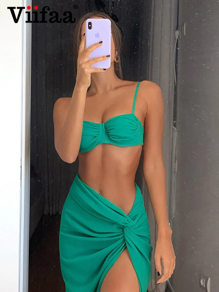 

Viifaa Vacation Summer Beach Outfits for Women Cami Top and Twist Split Skirt Two Piece Set for Women 2022 Sexy Dress Sets