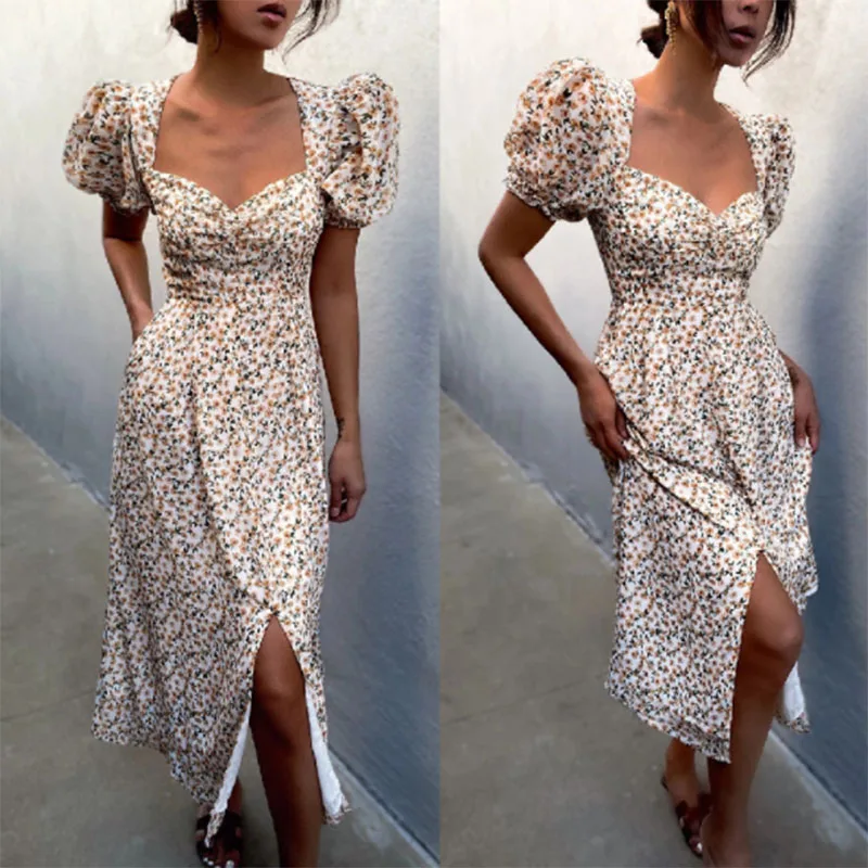 

Casual printed short-sleeved V-neck dress