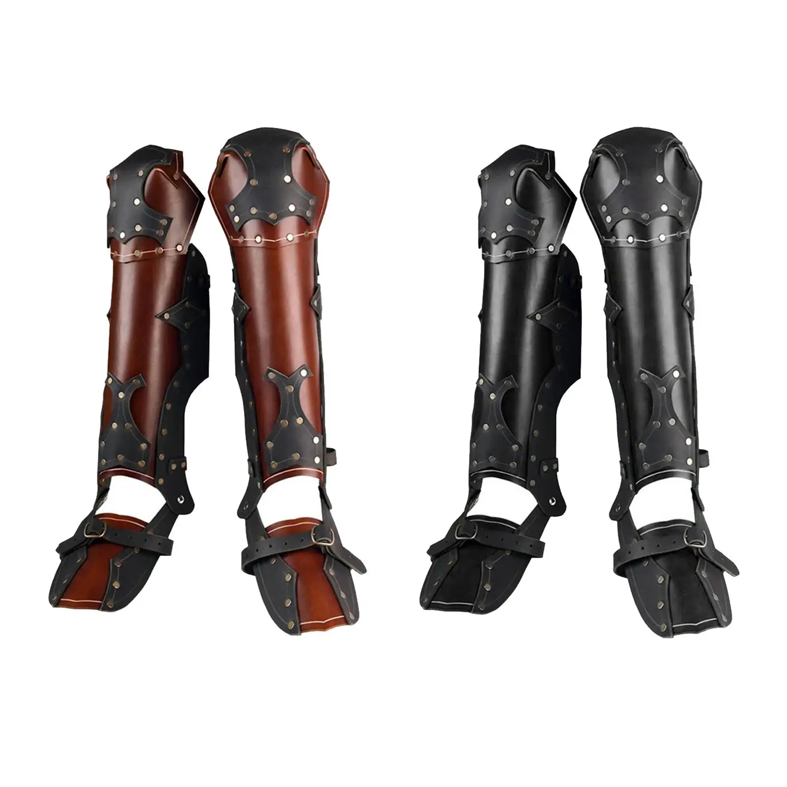

Leg Calf guards Protection Men Women Knight PU Leather Adjustable Leg Covers for Stage Performance Knights Costume Accessory