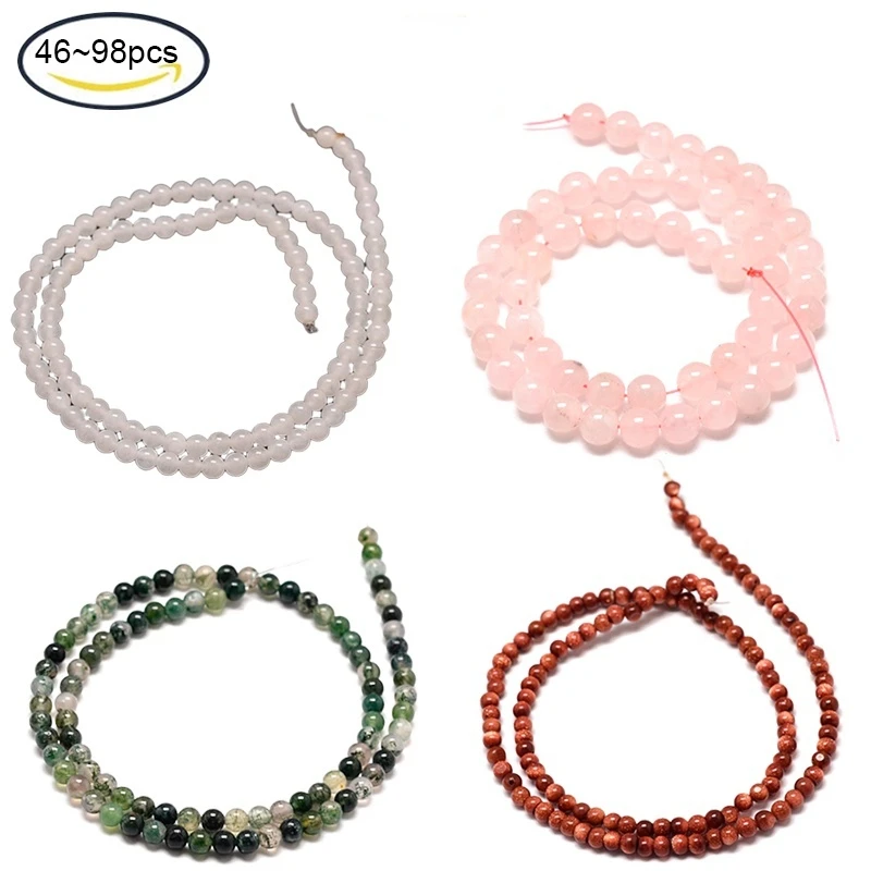 

46-98PCS Natural Rose Quartz Round Bead Strands 6mm Hole: 1mm For Jewelry Bracelet Earrings Making