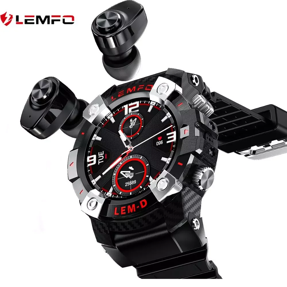 

LEMFO Smart Watch Men Wireless Bluetooth 5.0 Earphone 2 In 1 360*360 HD Screen Sport Smartwatch for Android IOS LEMD