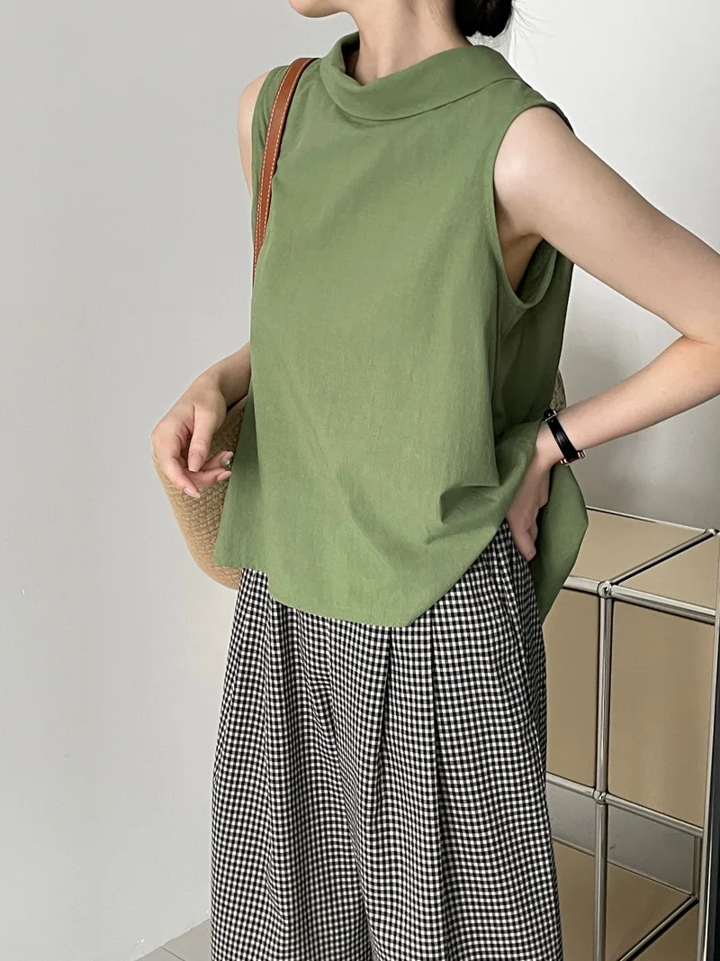 Корейская шикарная блузка с отложным воротником сзади женская однотонная