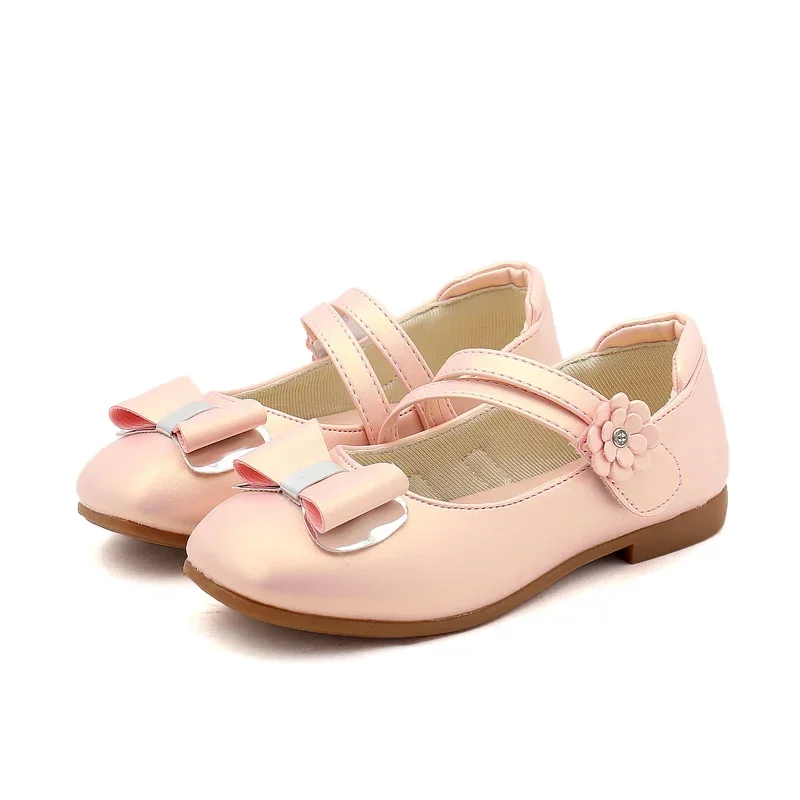 Весенне-осенняя кожаная обувь для девочек детская принцессы на плоской подошве с