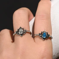 boho vintage women zircon lotus ring water drop flower diamond ring charm crystal ring fashion wedding party jewelry gift