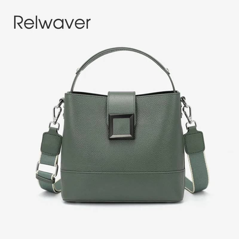 

Relwaver top layer cowhide bucket bag genuine leather women bag 2022 new fashion shoulder bag summer versatile cross body bag