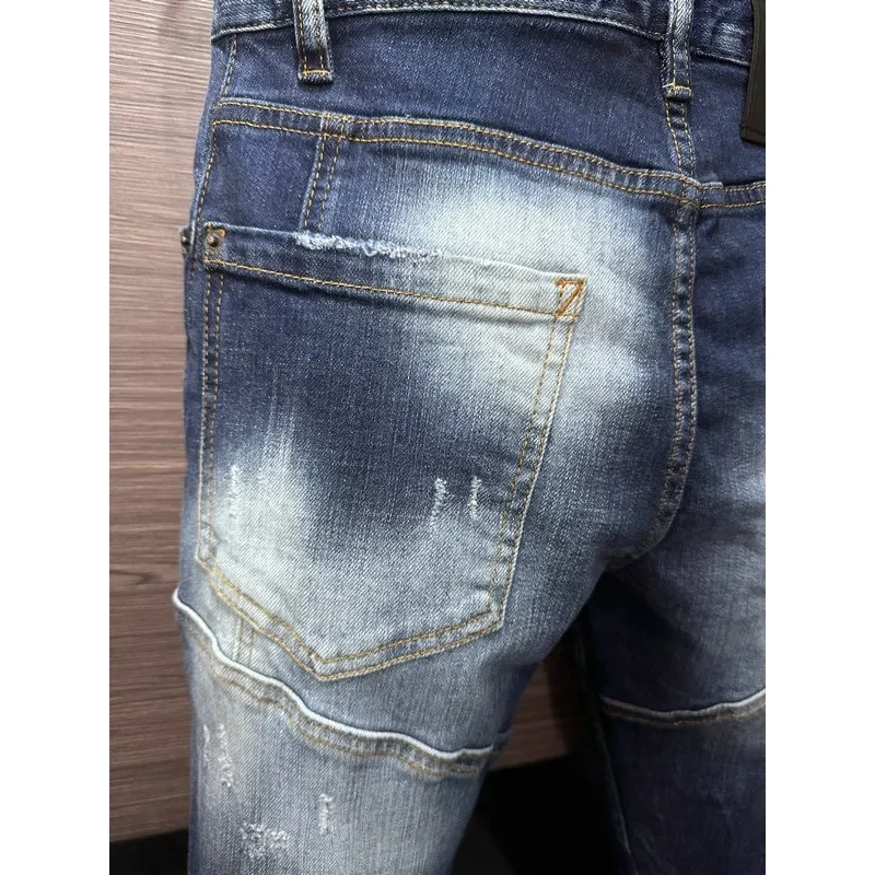 Мужские рваные джинсы в байкерском стиле повседневные брюки из денима размеры