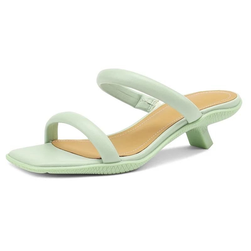 

Women Slippers SmallHut Summer Microfiber Strange Heeled Slides Sexy Ladies Green Pink Beige New 2022 Eleagnt Square Toe Shoes