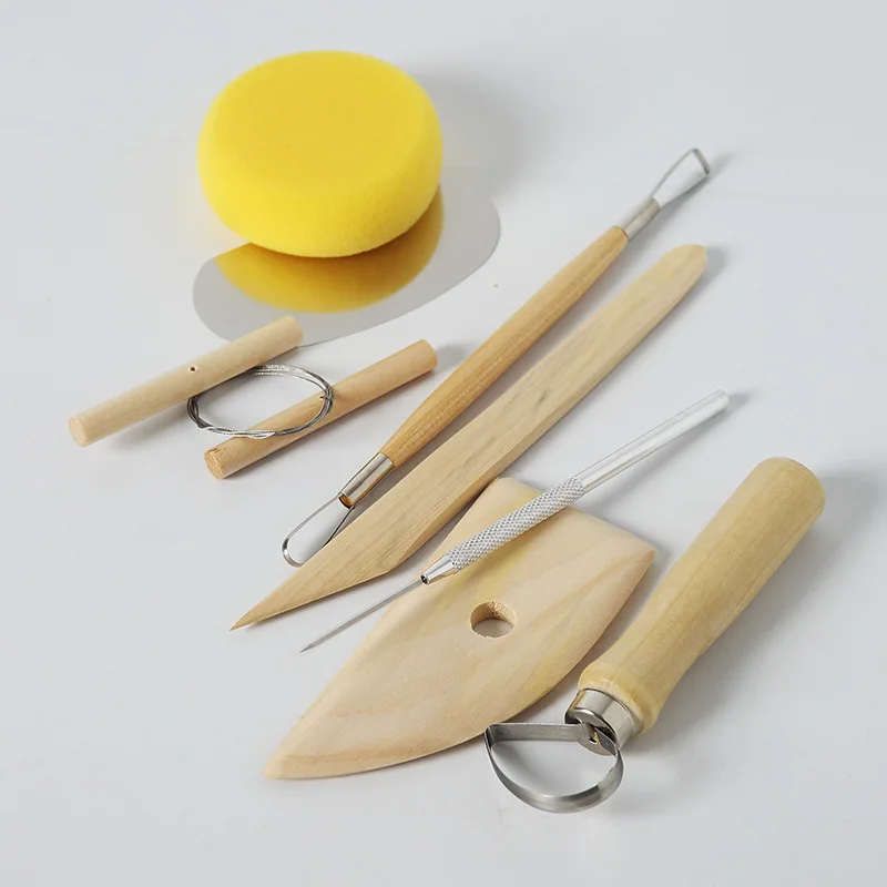 

New 8 Piece Set Clay Ceramics Molding Tools Sculpting Soft Clay Sculpture Tools by hand Wood Knife Pottery Tool Practical