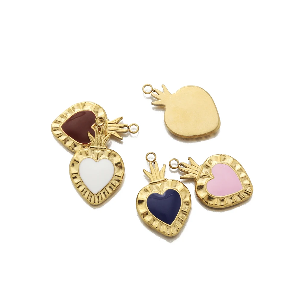 

Два комплекта из нержавеющей стали, очарование сердца, эмаль, любовный кулон, ожерелье DIY, браслет, серьги, подарки на День Святого Валентина.