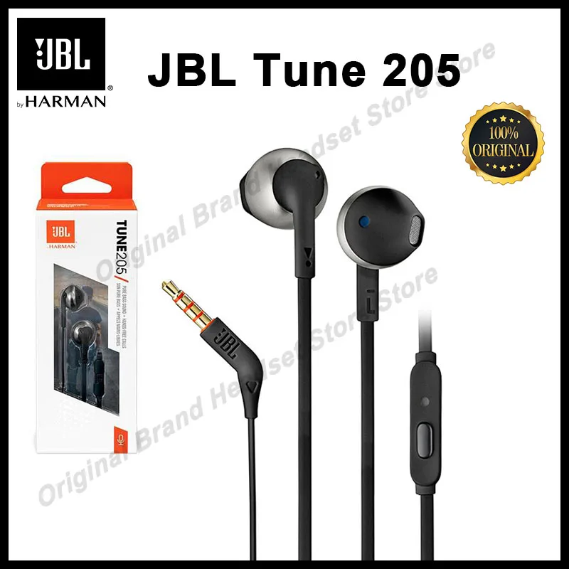 

Original JBL Tune 205 Wired Headphones Game Music Sport 3.5mm Earphone Subwoofer Earbuds With Microphone T205 For iPhone Android