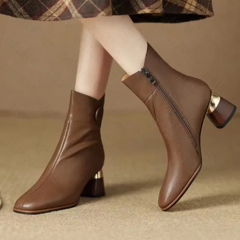 

Women High Heels Chelsea Ankle Boots 2022 Winter New Fashion Dress Thick Pumps Motorcycle Boots Casual Shoes Zipper Snow Botas