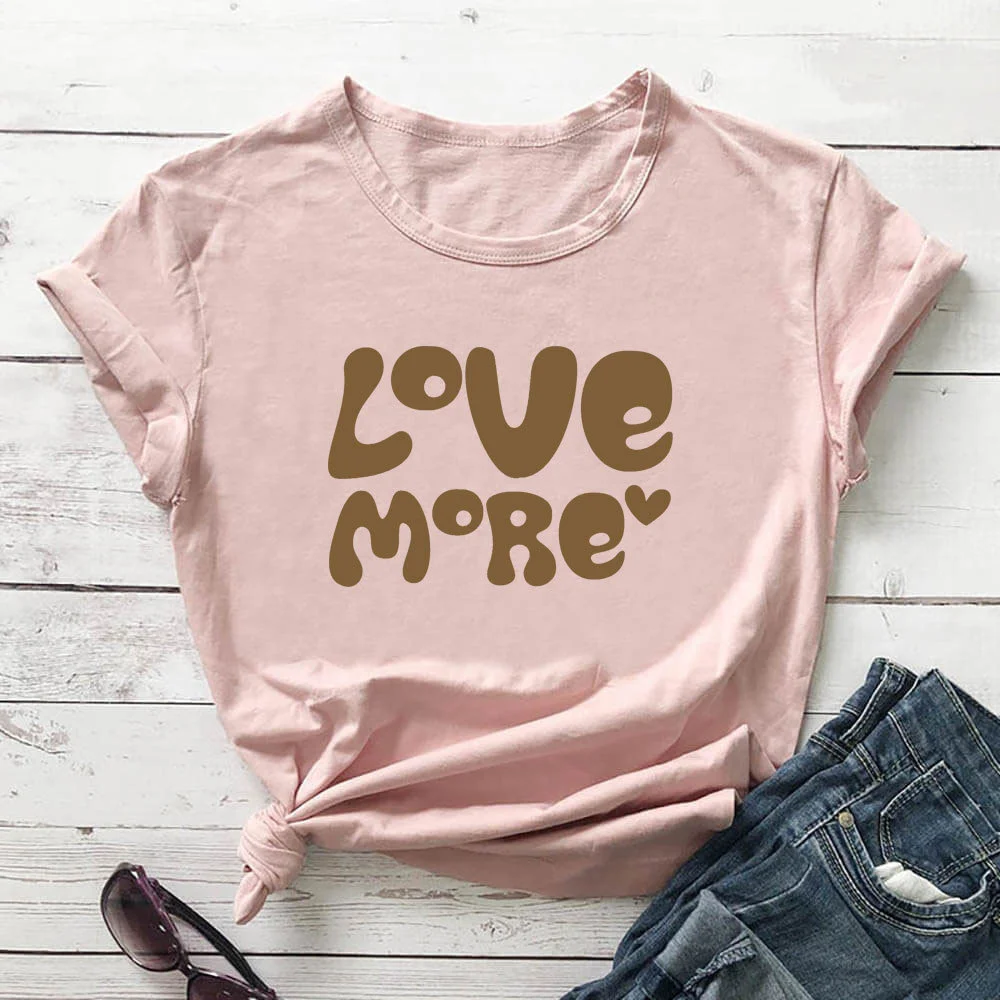 

Новая летняя Однотонная футболка с надписью love more надписью на День святого Валентина