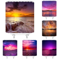 sunset beach sea landscape ocean print bathroom shower curtain polyester waterproof home decoration curtains with hook 180x180cm