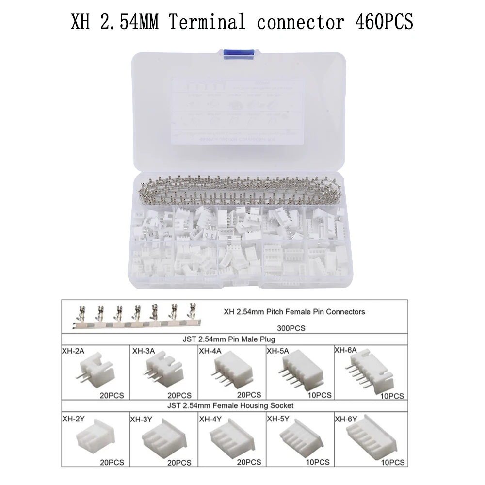 

460Pcs/Set XH2.54 2.54mm/PH2.0 2.0mm Pitch Terminals Kits Connectors 2Pin 3Pin 4Pin 5Pin 6Pin PH Kits JST Connector Wire Adaptor