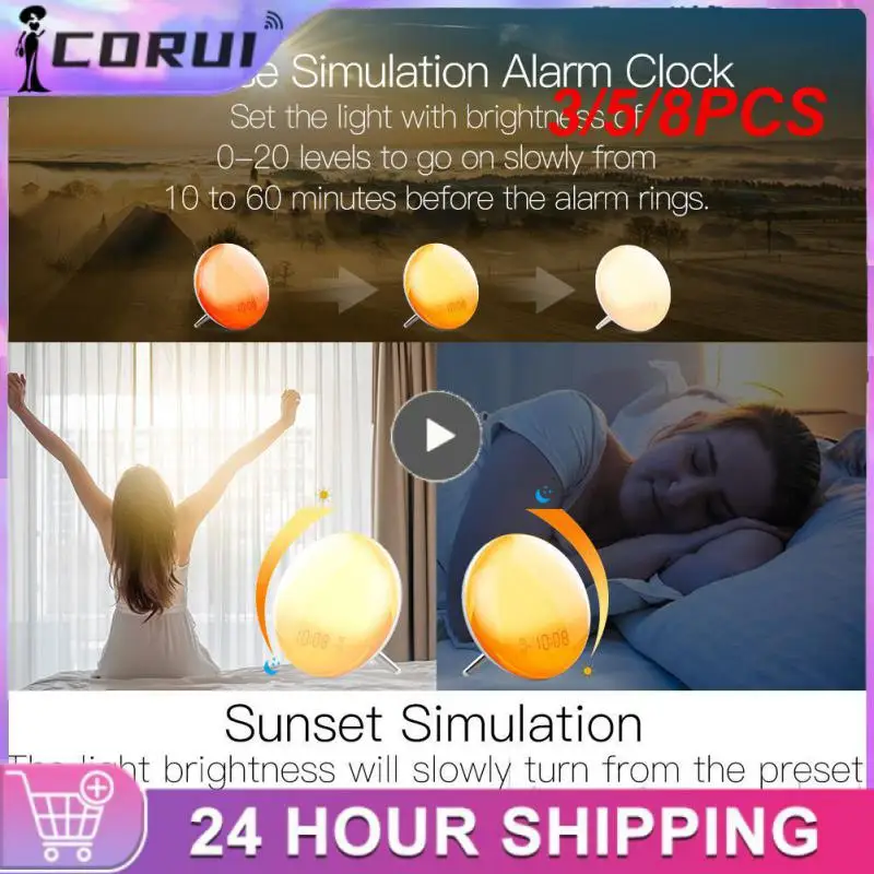 

3/5/8PCS Alarm Clock Voice Control Fm Radio Tuya Wifi Lamp Hands-free 7 Colors Smart Wake Up Light Smart Home