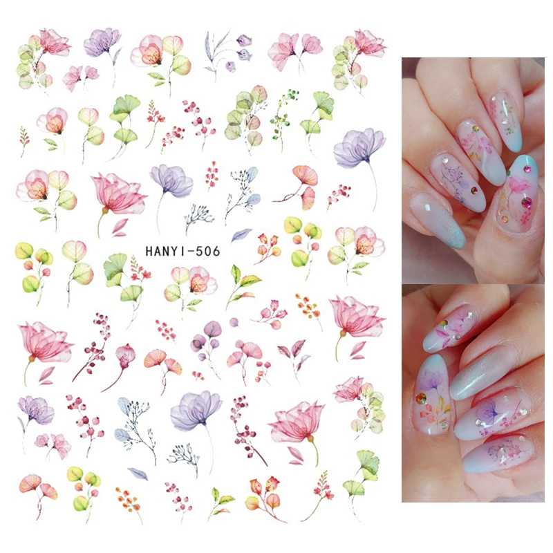 

Back Glue Stickers Botanical Florals Watercolor Flowers Nail Decals Decoration For Nail Art Manicure Beauty