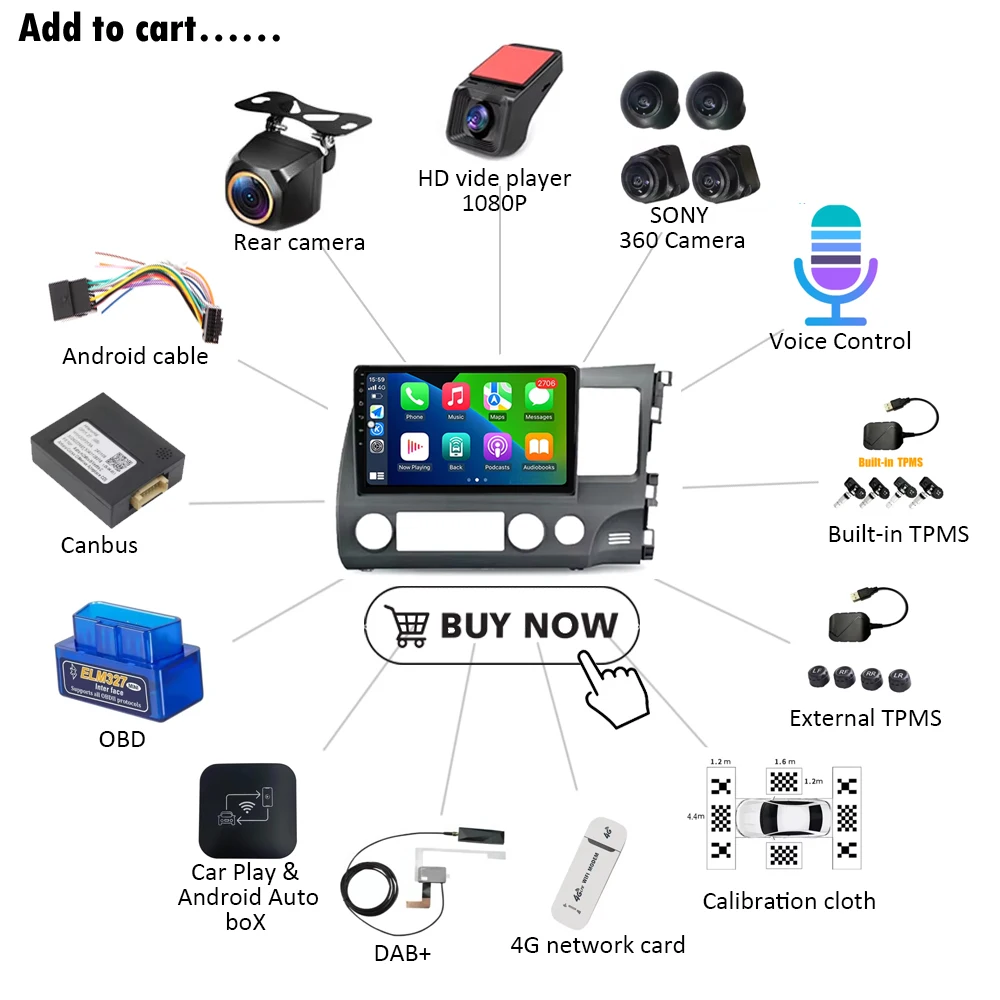 Фото Android 15 для Honda Civic 8 2005-2012 Автомобильный радиоприемник Мультимедийный видеоплеер GPS-навигация Стерео Экран головное устройство Сенсорный экран №5