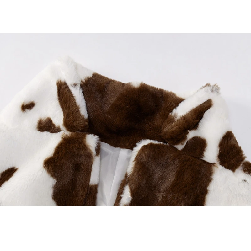 Women Plush Coat Winter Print Loose Single-Breasted Thick Warm Fur Large Coat Women Long Sleeve Faux Fur Turn-Down Collar Coat