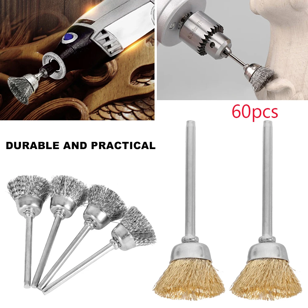 

60 Pcs Steel Wire Wheel Brass Brush Dremel Rotary Tool for Mini Drill Dremel Rotary brush cleaner Tools Accessories