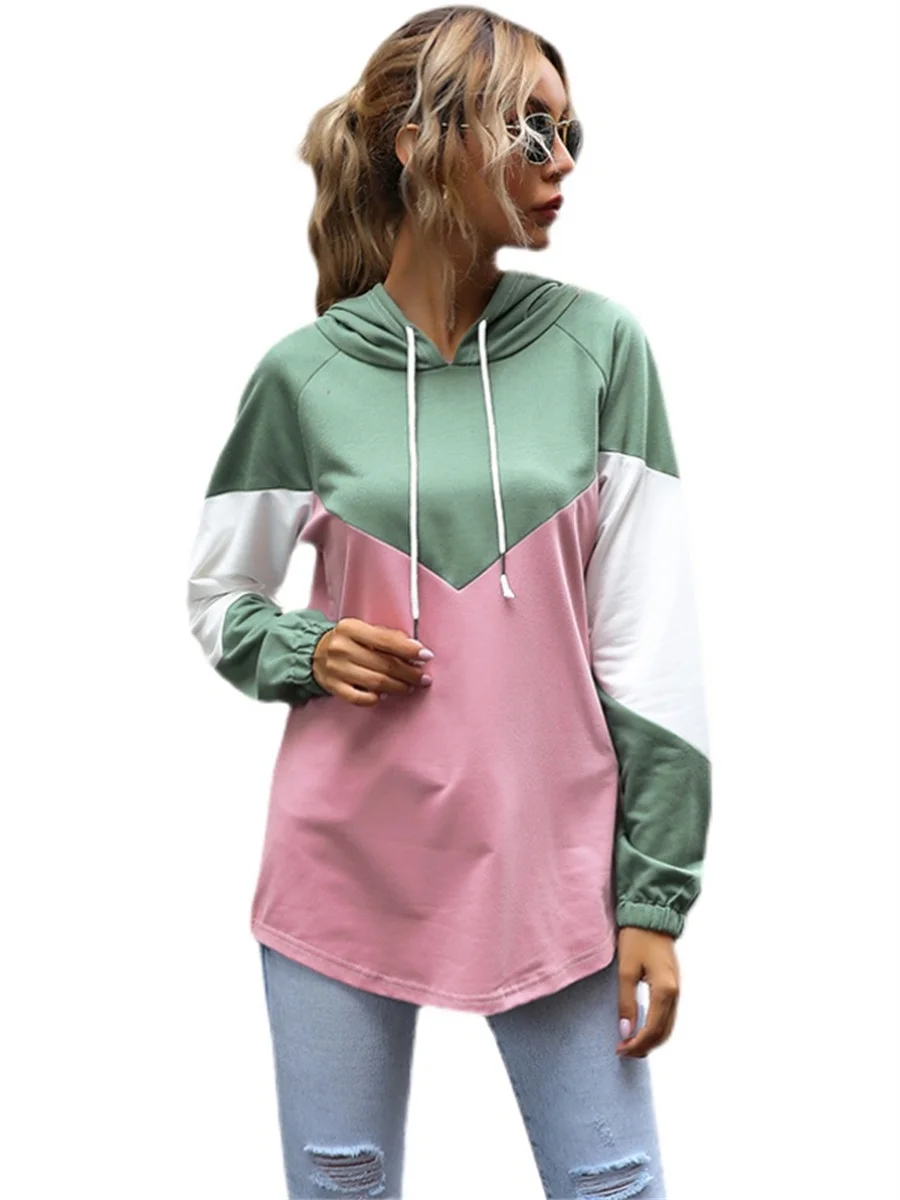 

Autumn Hoodie Female Long Sleeve Sweatshit Women Fashion Hooded Loose Patchwork Leisure Letter Printed Sweatshirts AA4392