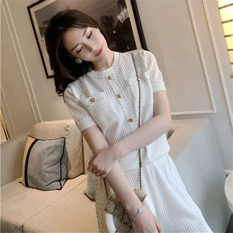 Корейский модный ледяной вязаный костюм летний трендовый Повседневный пуловер с