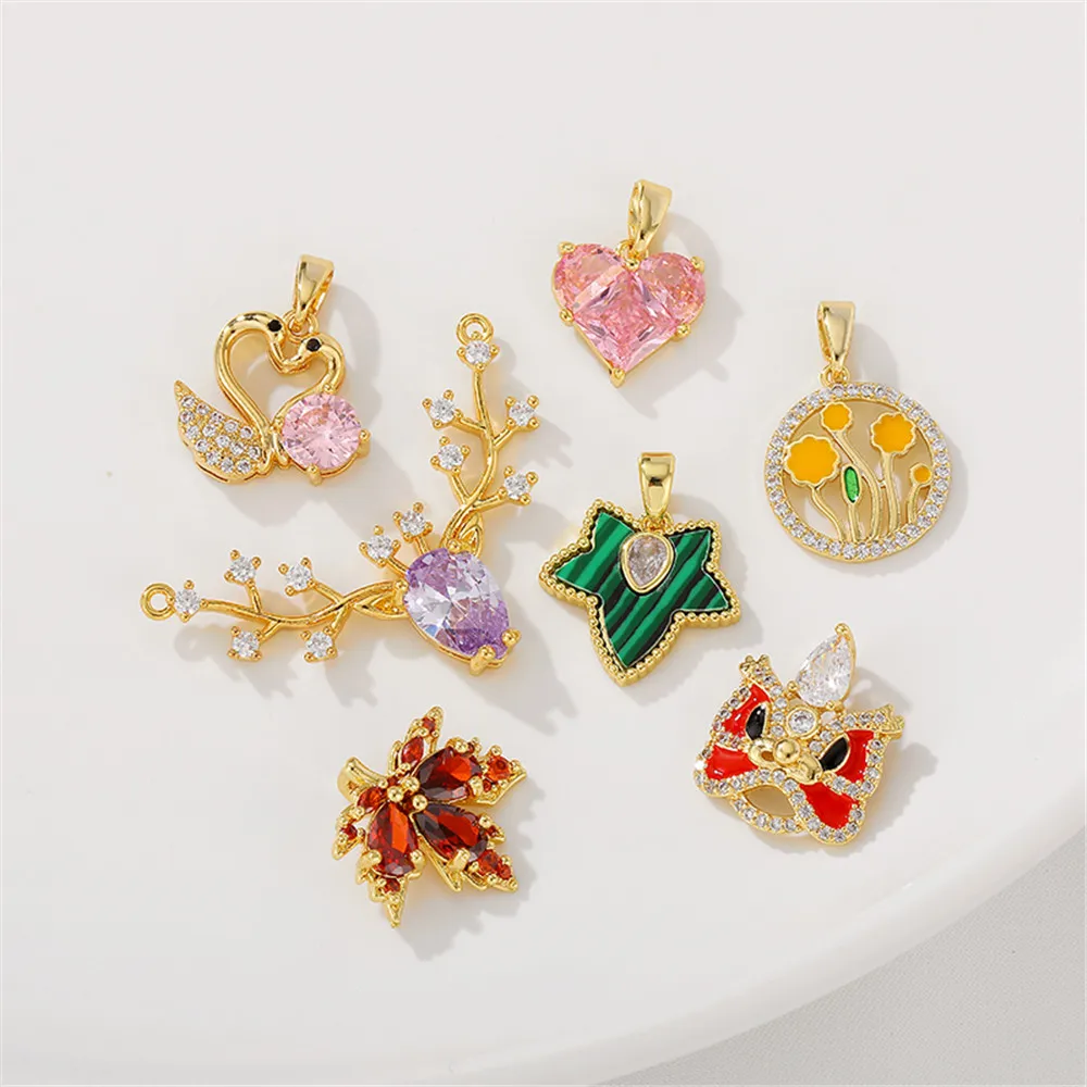 

1pcs 18K Gold Color Zircon Maple Leaf Swan Pendant Handmade DIY String Bracelet Necklace Jewelry Material Pendant