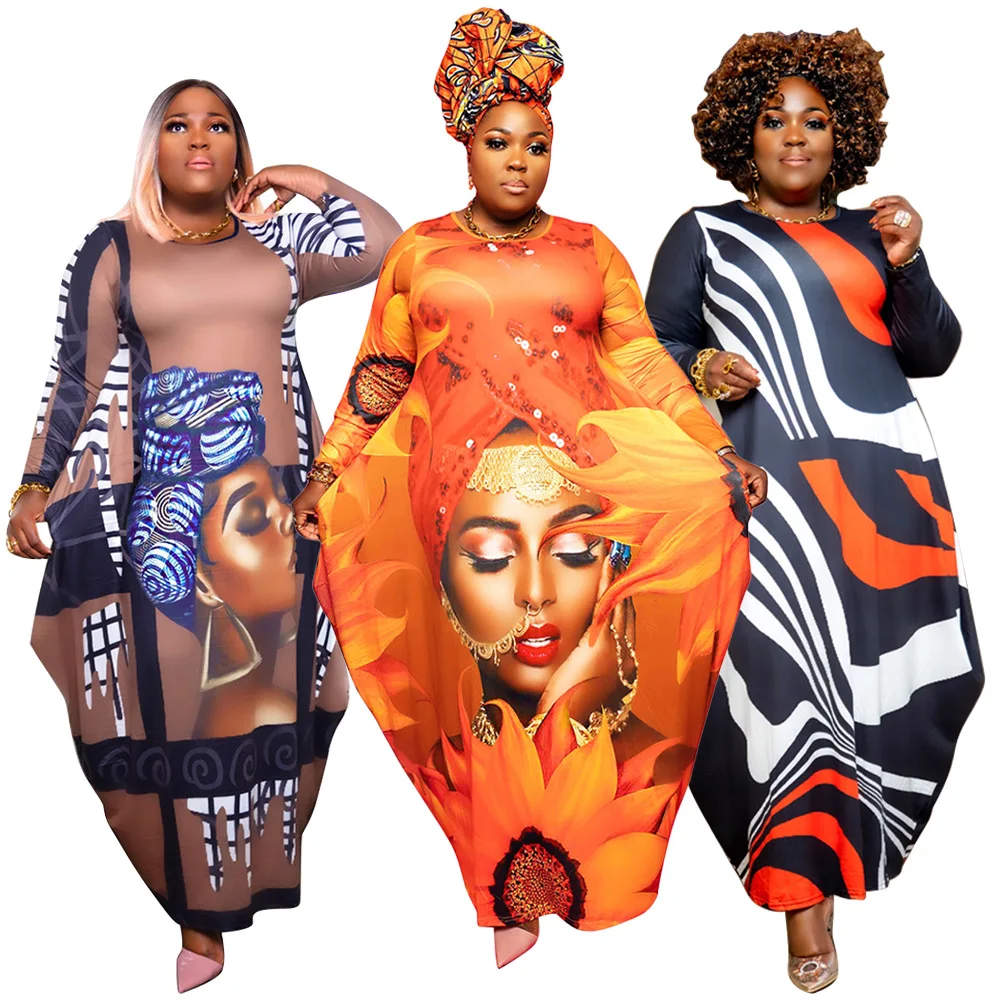 

Женское длинное платье из хлопка, с цифровым принтом и боковыми карманами