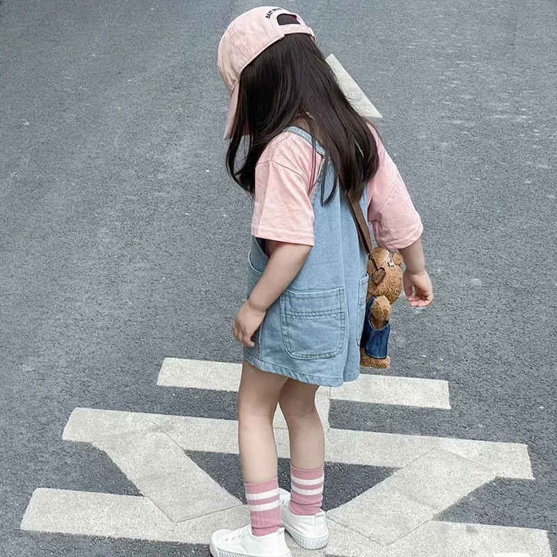 

2023 Children Sets Waistcoat Sleeveless Pullover O-neck Collar Overalls Above Knee Length Loose Solid Cotton Fashion Cool Kids