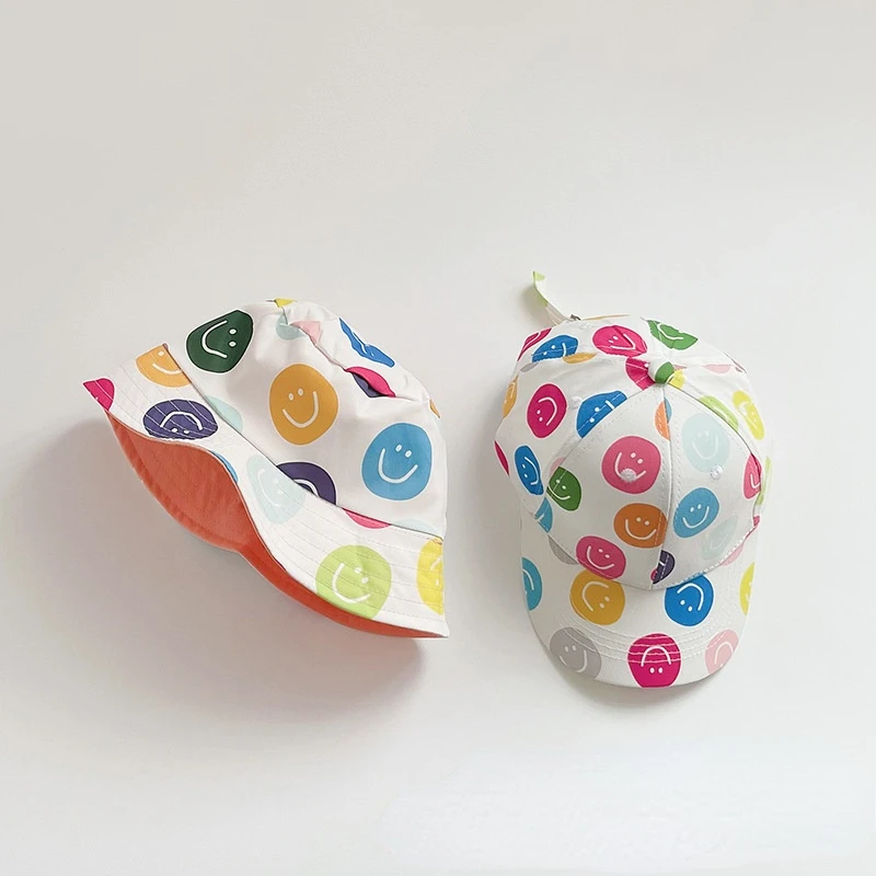 

Summer Baby Hat Kids Cotton UV Protection Sun Cap Toddler Boys Girls Soft Outdoor Smiley Print Children Fisherman Panama Cap