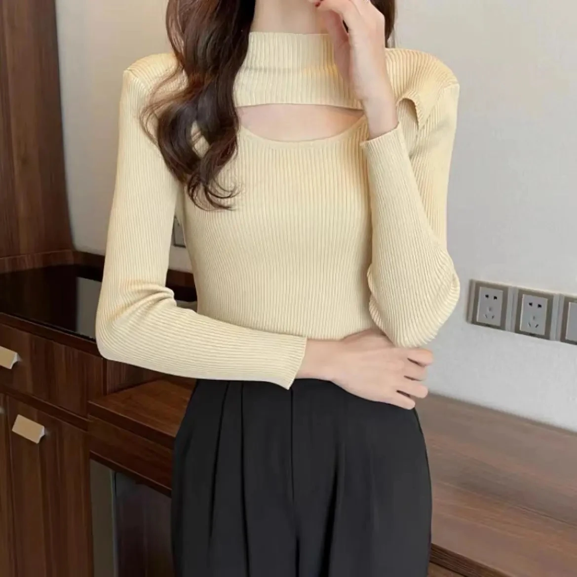 

Autumn Winter Women Pullovers Half High Collar Casual Slim Fit Thin Bottoming Shirt Sweaters Grey Black Blue Jumper Knitwear