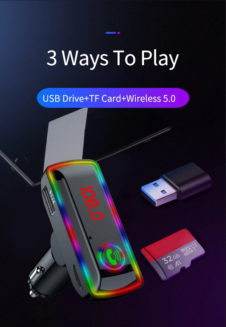 Автомобильный FM-передатчик Bluetooth 5 0 с двумя USB-портами и поддержкой быстрой