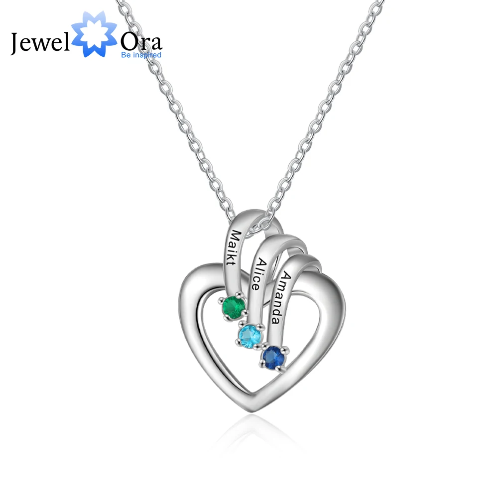 

Customized Heart Pendant with 1-3 Birthstone Personalized Name Engraved Chain Necklace Christmas Gifts for Mothers Grandma Nana
