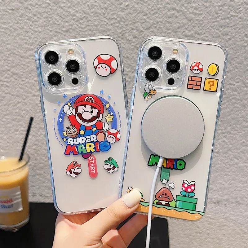 Прозрачный телефонный чехол Super Mario Bros для IPhone 15 14 13 12 11 Ro Max мультяшный мягкий