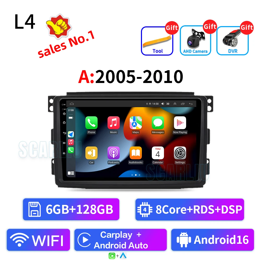 

Для Smart Fortwo 451 2005-2010 2010-2015 Мультимедийная GPS-навигация DSP RDS 4G SWC CarPlay 2Din 9-дюймовый Android Авто Авто Радио