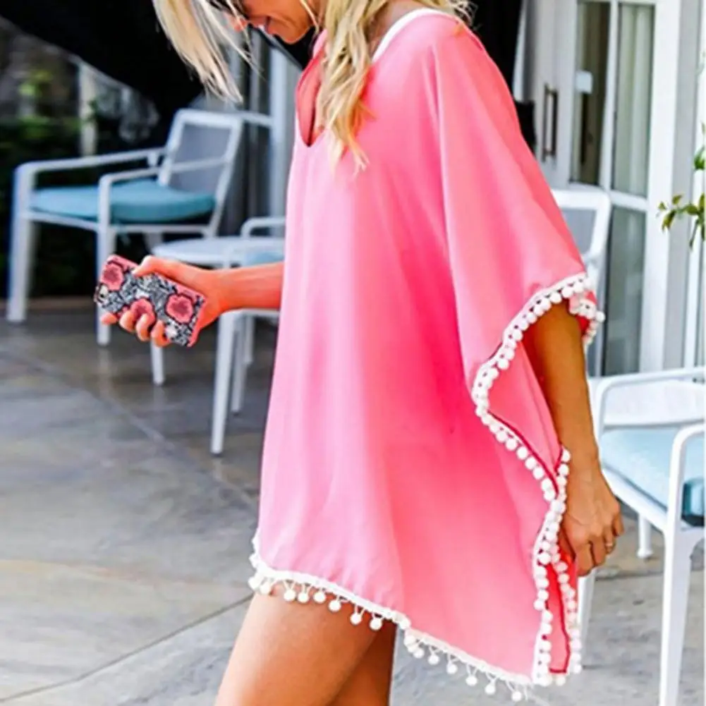 2022 шифоновое пляжное платье с кисточками летняя накидка на бикини женский