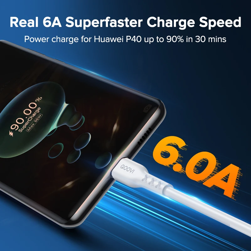 Кабель QOOVI 6A USB Type-C 66 Вт для быстрой зарядки телефонов Huawei P40 Mate 30 Honor |