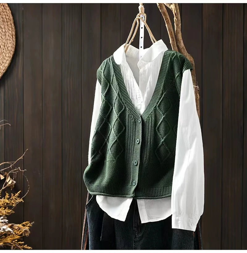 Хлопковый жилет вязаный кардиган женский весенний новый художественный для