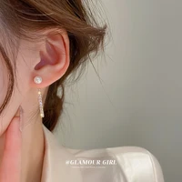 real gold plating silver needle micro pearl inlay zircon earrings fashion contracted eardrop temperament retro earrings of women