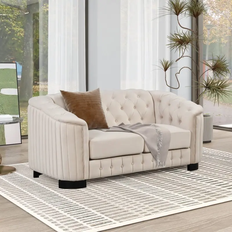 

Velvet Upholstered Loveseat Sofa, 2-Person Loveseat Sofa Modern Loveseat Couch with Thick Removable Seat Cushion for Living Room