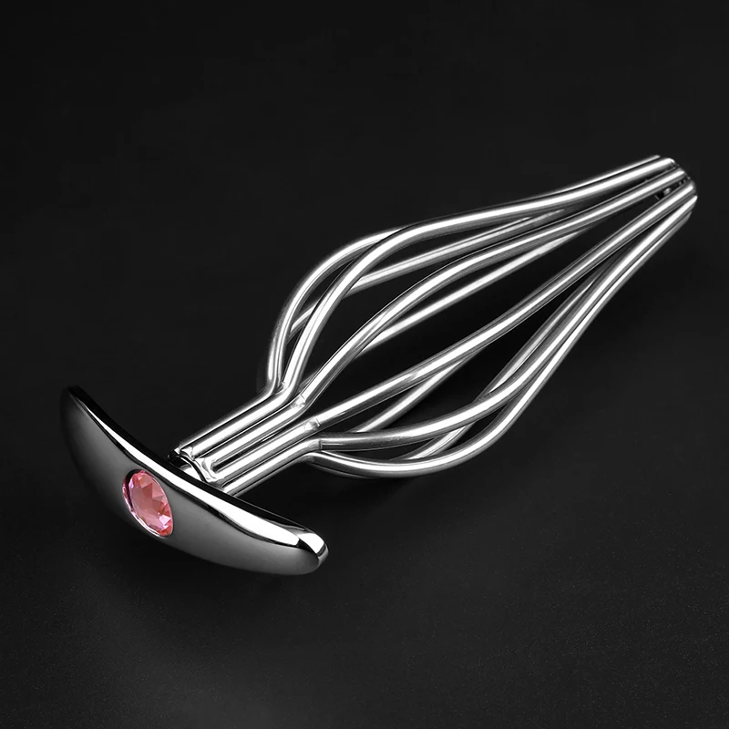 Анальная пробка полый 3 размера из нержавеющей стали с кристаллами Съемная