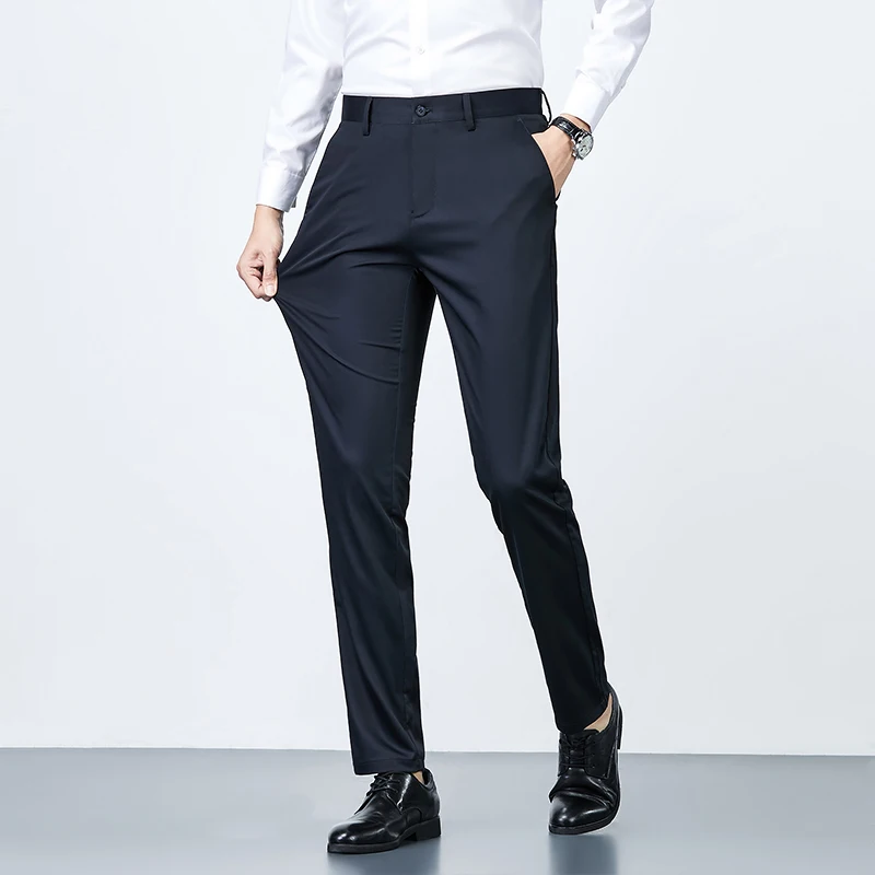 

Summer Casual Men's Suit Pants with Mulberry Silk High-End Business Trousers Slim Fit Feet Fashion Non-Ironing Men's Suit Pants