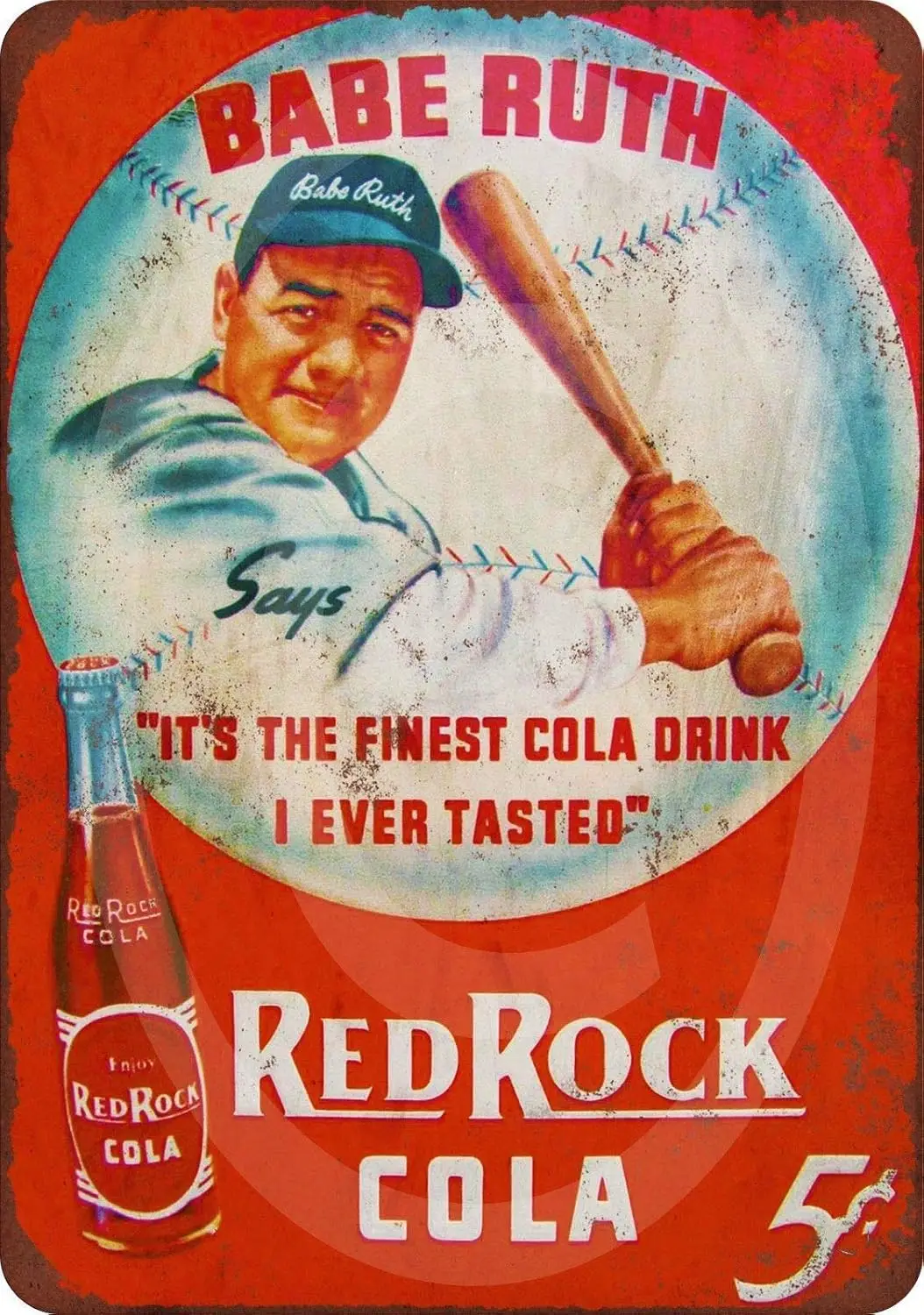 1b жестяная вывеска Wisesign ретро настенный декор Babe Ruth Red Rock ColaVintage для мужчин