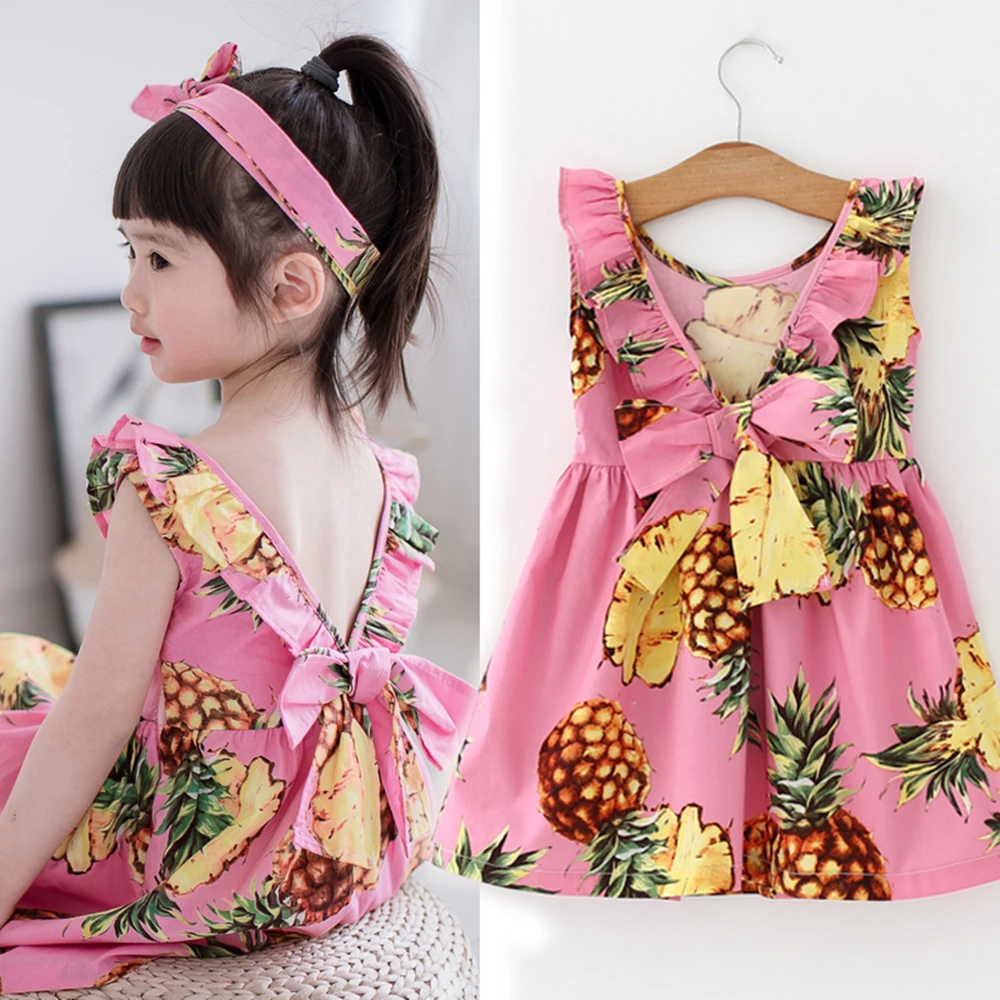 

Summer Girls Dress Fashion Sleeveless Backless Kids Dresses Toddler Girl Birthday Party Princess Dress Cotton Children Clothing