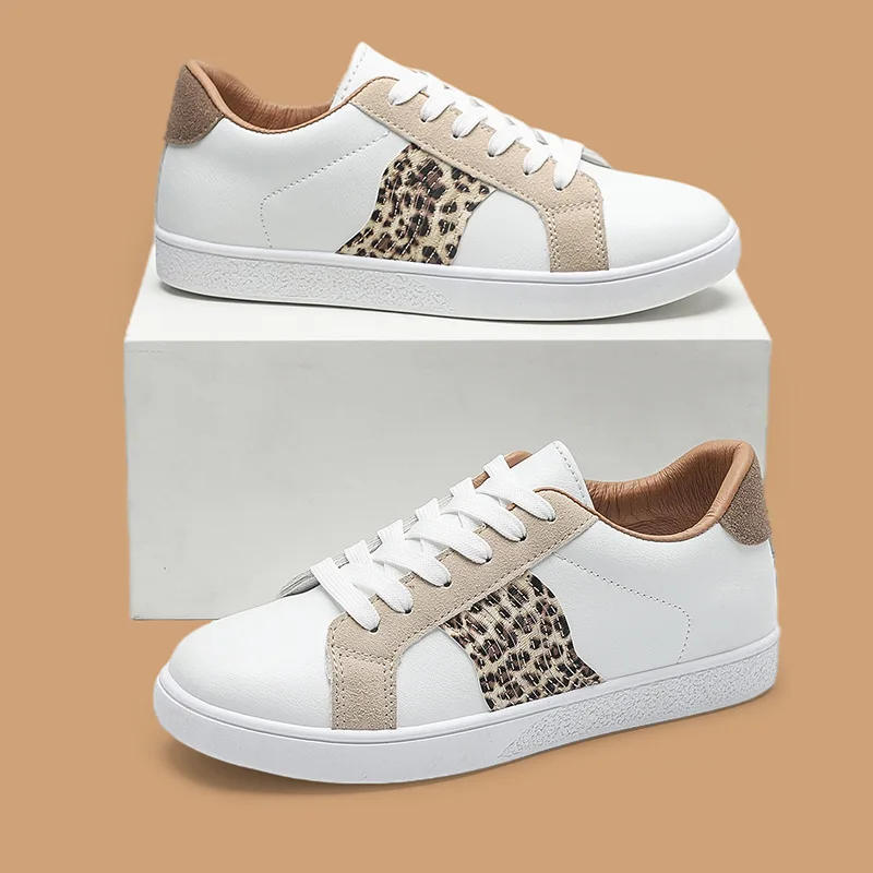 2022 New Woman Casual Shoes Fashion Leopard Design Skate Shoes Breathable Lace-up Simplicity All-match Non-slip Flat Sneakers