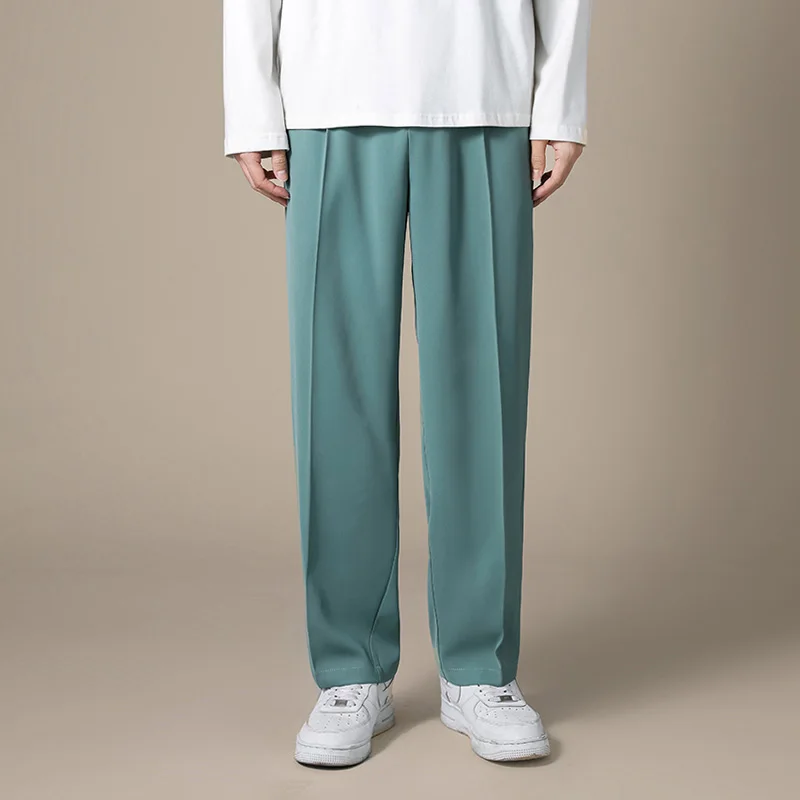 

Spring New Korean Fashion Men's Suit Pants Straight Full Length Black Green Casual Trousers