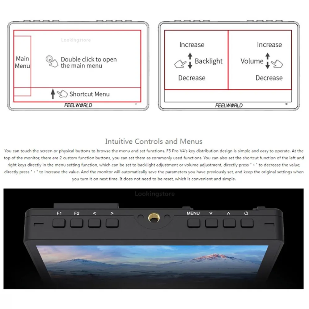FEELWORLD 6-дюймовый полевой монитор камеры DSLR F5 Pro V4 с сенсорным экраном 3D LUT FHD1920 1080 4K