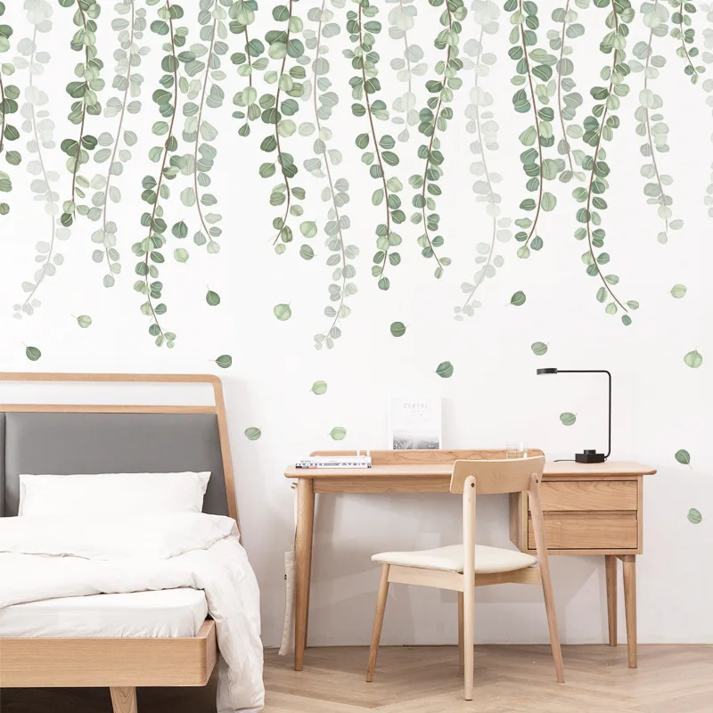 

Minimalist Wall Stickers Small Fresh Green Leaf Skirting Line line Plant Self-Adhesive Paper Wall Wallpaper for Home Decoration