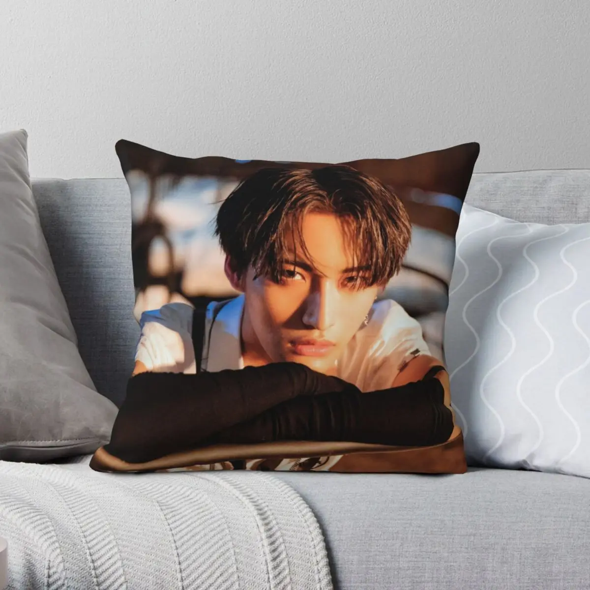 Квадратный чехол ATEEZ Seonghwa с изображением подушки из полиэстера и льна | Дом сад