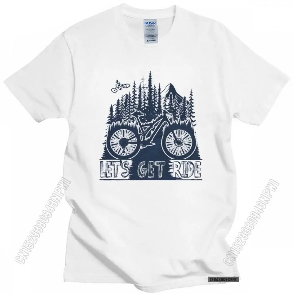 

Футболка мужская с круглым вырезом, стильная тенниска из чистого хлопка с надписью Let's Get Ride на горном велосипеде