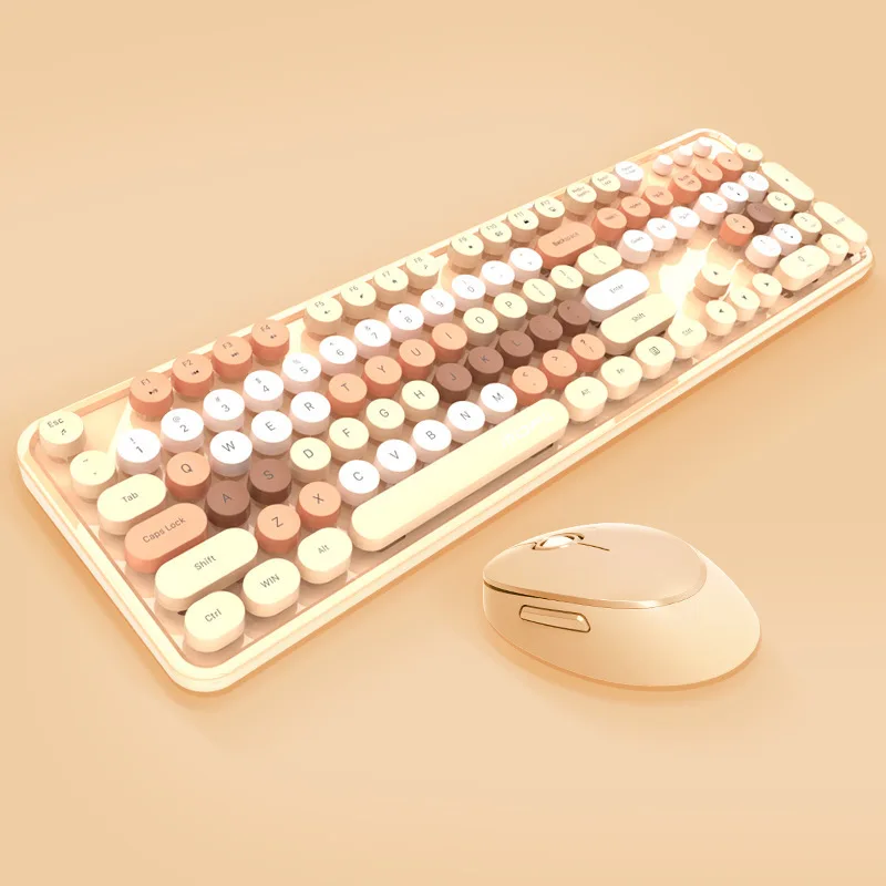 

Cute 2.4G Wireless Keyboard Set Mixed Candy Color Roud Keycap Keyboard and Mouse Comb for Laptop Notebook PC Girls Gift